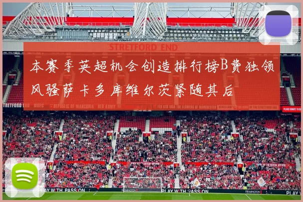 本赛季英超机会创造排行榜B费独领风骚萨卡多库维尔茨紧随其后